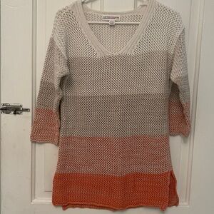Ombre V-Neck Knit Sweater - Cream, Gray & Orange